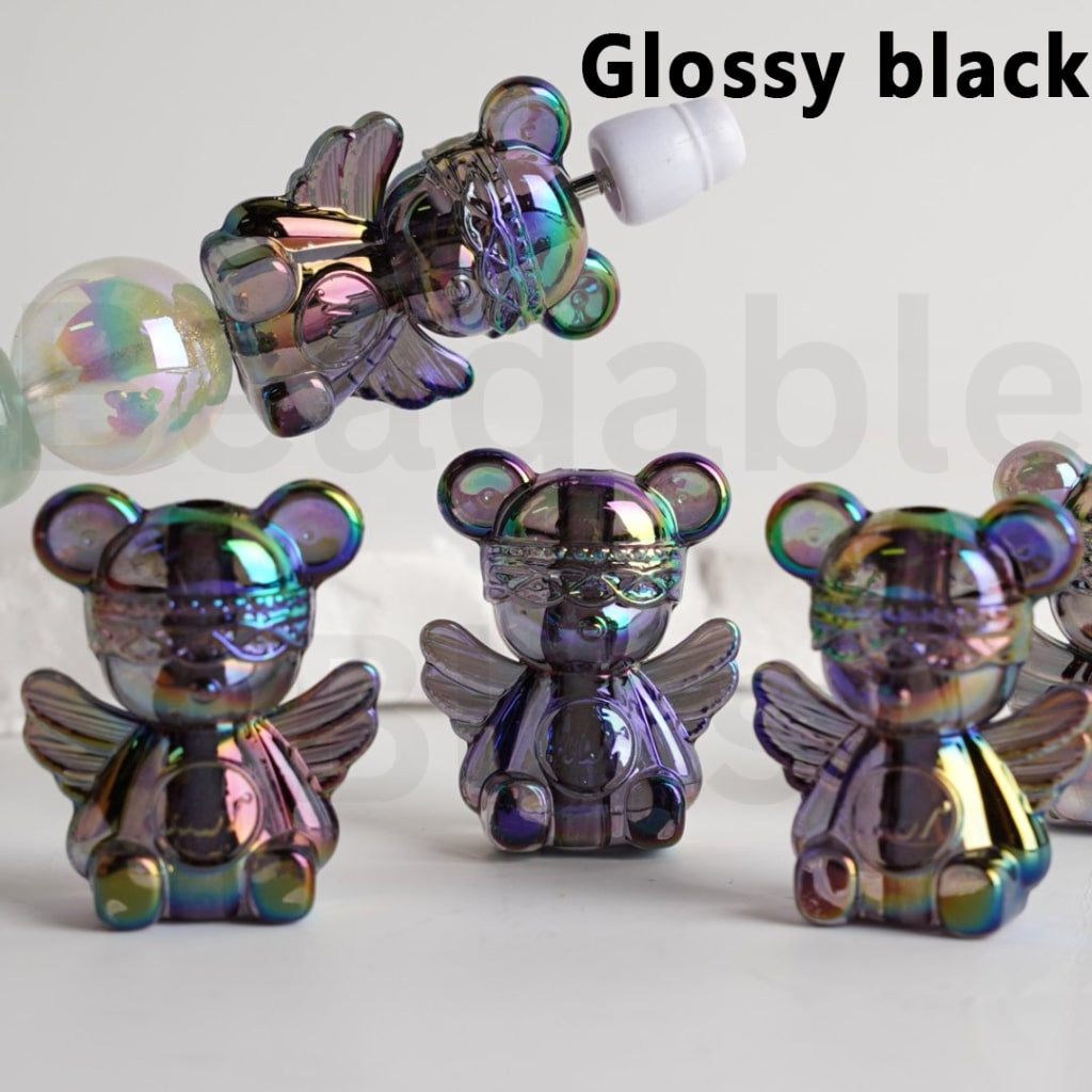 UV Coating Shiny Colorful Angel Bear Acrylic Beads, Around 30*24MM