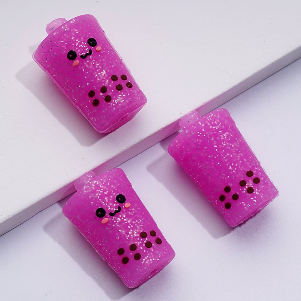 3D Cute Smile Face Glitter Bubble Pearl Milk Tea Bottle Cup Silicone Focal Beads