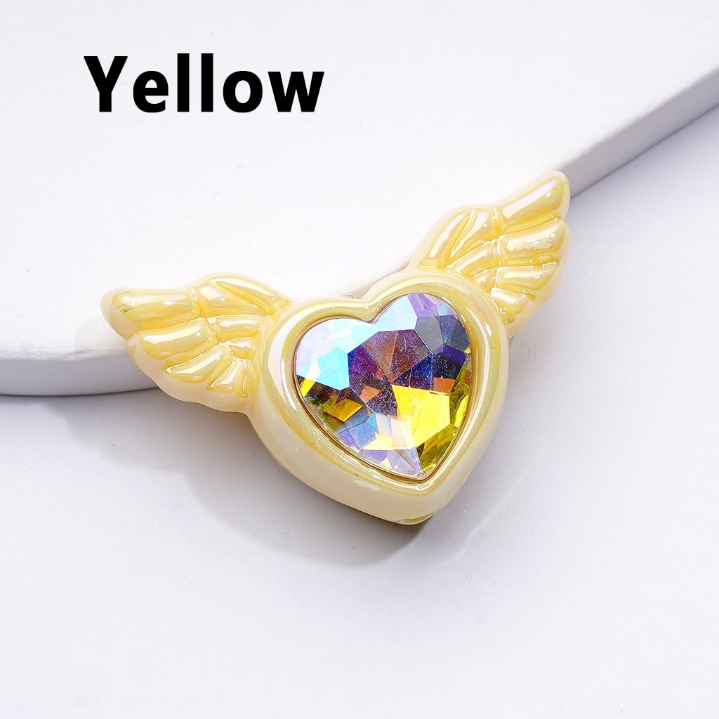 UV Coating Shiny Hearts with Angel's Wings Acrylic Beads K9 Rhinestones Inside, Around 40*26MM