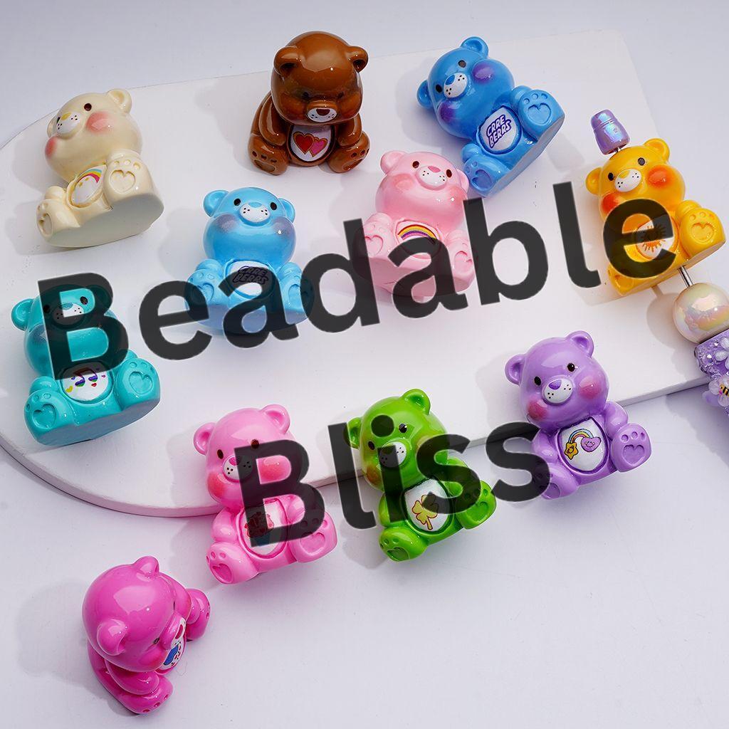 Cute Solid Color Rainbow Bear Acrylic Beads Pen Toppers Pendants Jewelry Accessories, 36*32MM