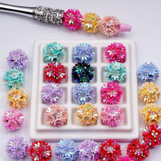 UV Coating Shiny Flowers AB Clear Rhinestones Round Clay Beads, 20MM, Random Mix