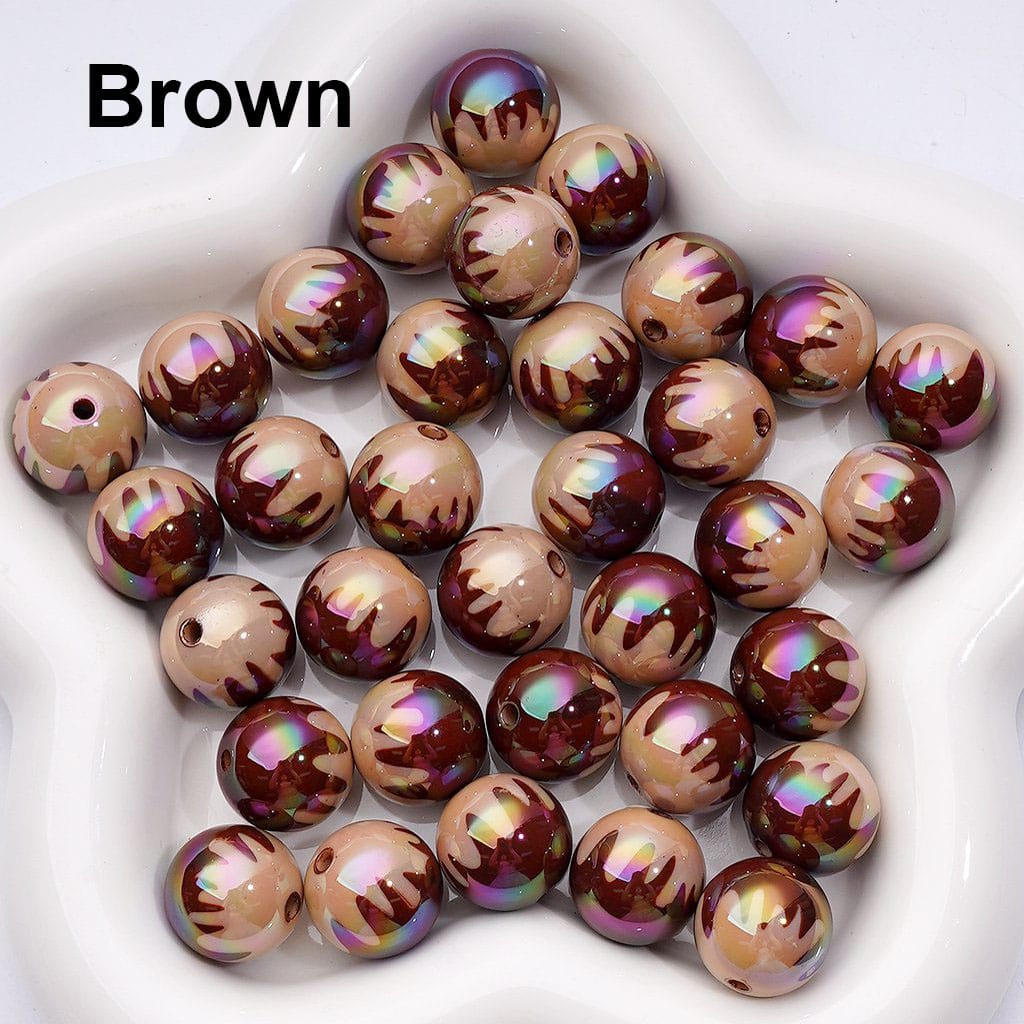 UV Coating Chocolate Prints Round Acrylic Beads in Solid Color, 16MM