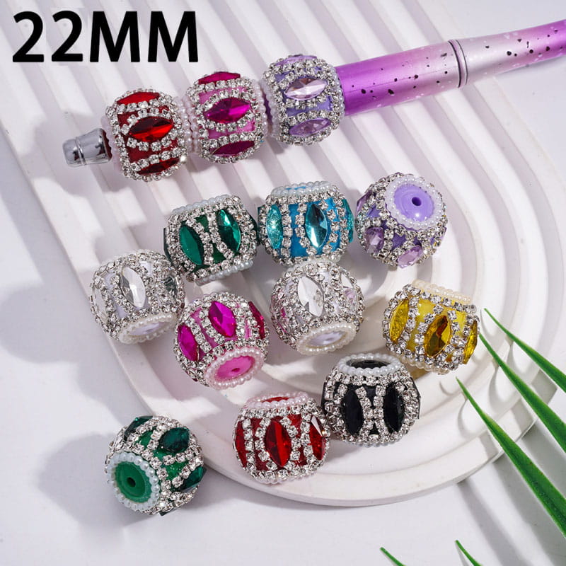 Acrylic Beads with Marquise Cut Rhinestones, Clear Rhinestone and White Pearl Chains, 22MM, Multi-Color
