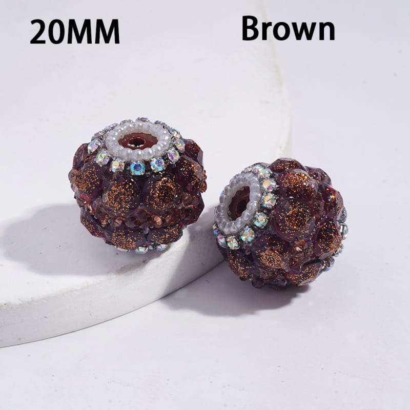 Handmade Acrylic Beads with Sparkling Clear Rhinestones Covered the Entire Bead, AB Rhinestone and White Pearl Chains, 20MM, Multi-Color