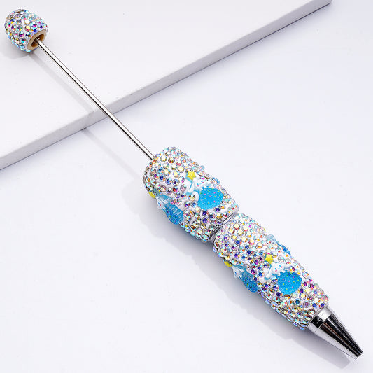 Cute Cinamonrol with Blue Dress Star Sanri  AB Rhinestones Beadable Clay Pens
