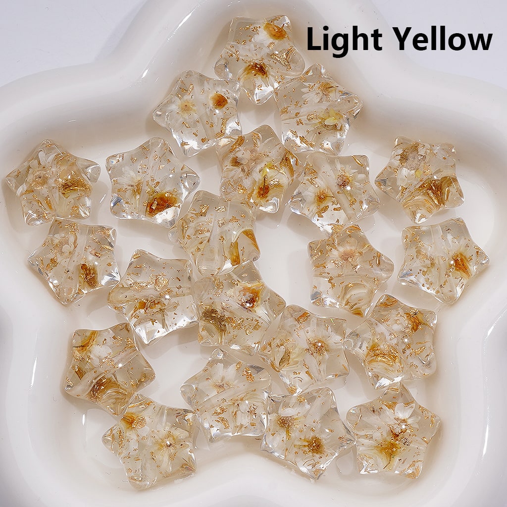 Multi-Color Dried Flowers Gold Foil Paper Inside Clear Star Acrylic Beads, 18MM (Single Color is available for 200pcs(Whole bag))
