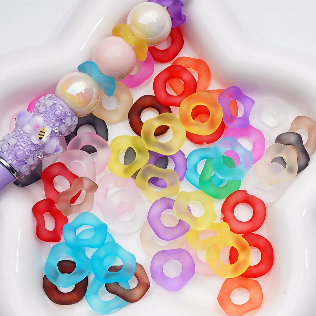 Multi-Color Translucent Frosted Large Hole Wavy Shape Acrylic Spacer Beads, 16MM (Single Color is only available for 500pcs(Whole bag))