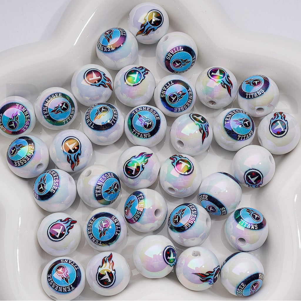 UV Coating USA American Football Teams NF Round Acrylic Beads, 16MM, Random Mix Teams and Single Team are Both Available to Choose