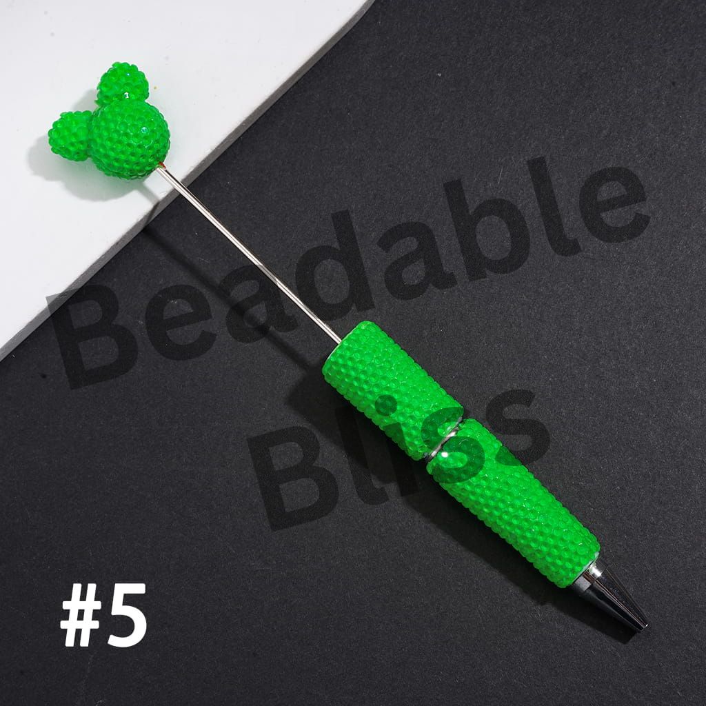 DIY Beadable Clay Pens w Mouse Head Topper, Bling Rhinestones Full Coverage the Entire Pen, Fluorescent Colors (Please Read Description)