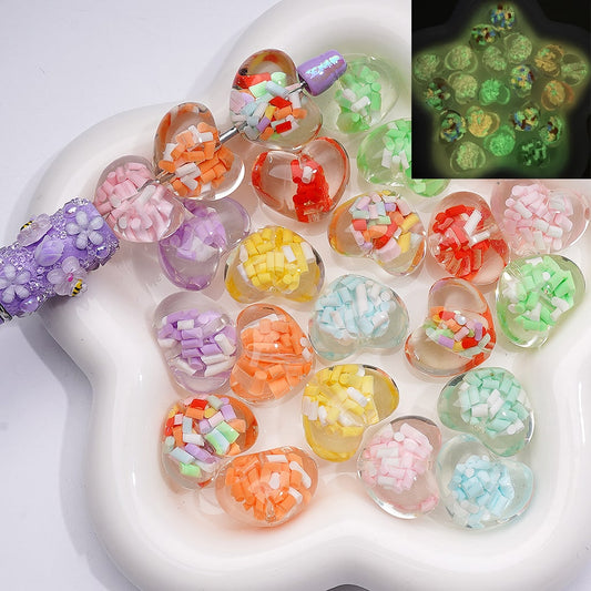 Heart Acrylic Beads Luminous Mini Colorful Candy Sticks Inside Clear 23*18MM (Single Color is available for 200pcs(Whole Bag))