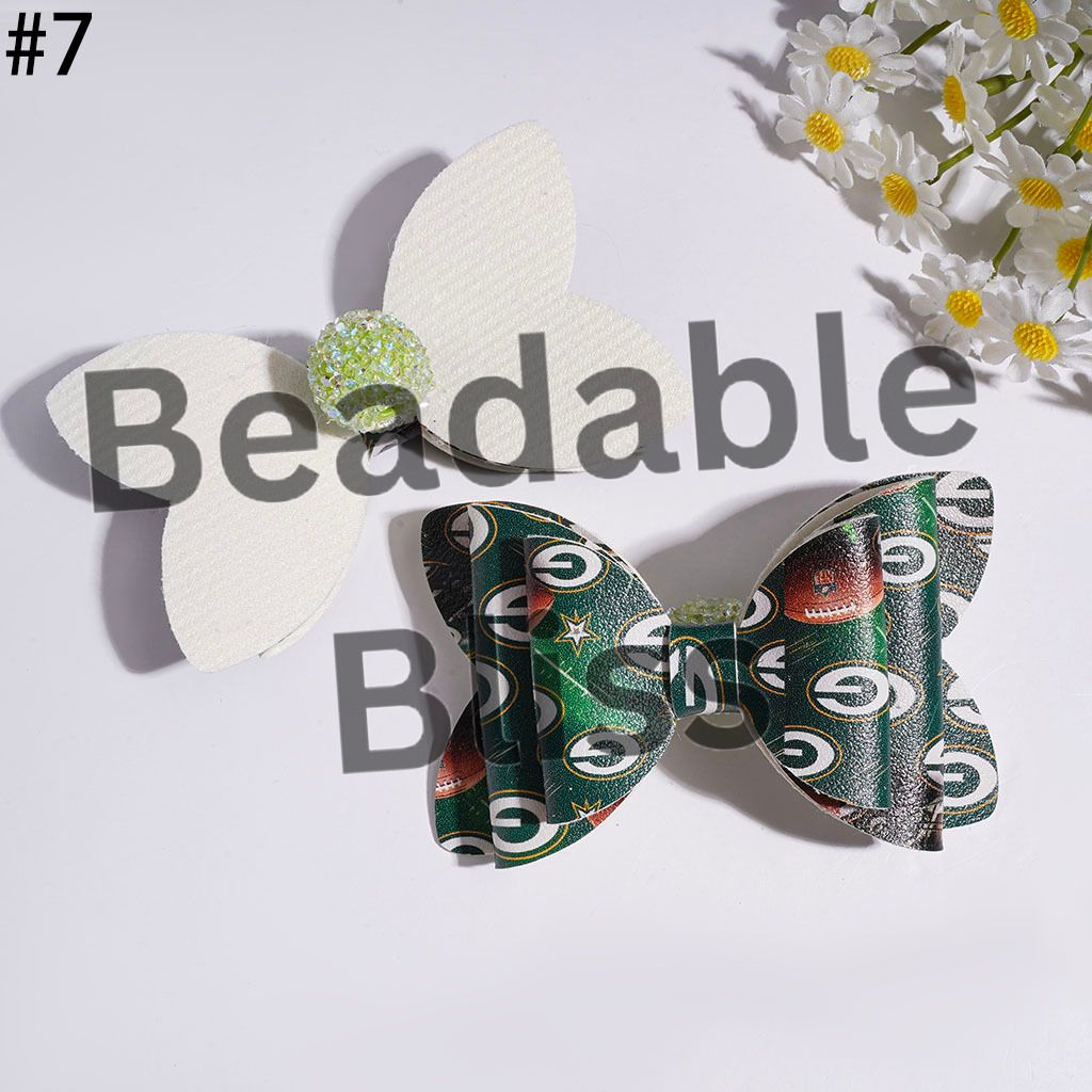 Acrylic Sugar Beads with AB Rhinestone Clear Ball Chains, Fabric Bowtie with American Football Team Pattern Print