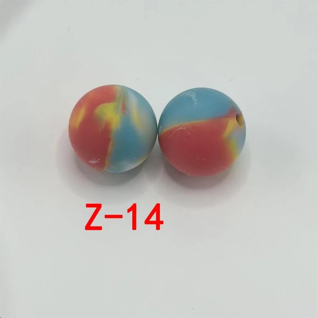 Multicolor Printed Silicone Beads with Swirls, Abstract Marble Pattern, 15mm