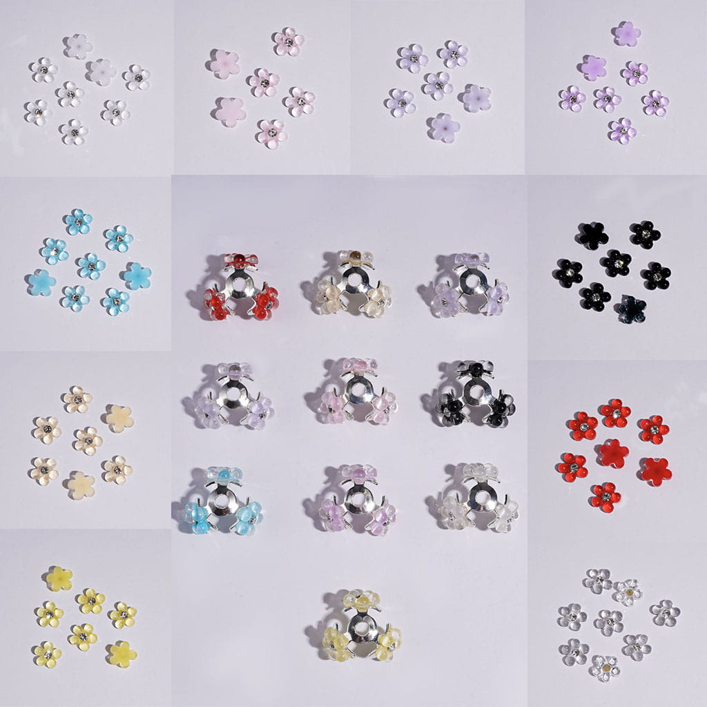 Charm Jewelry Accessories Mini Cute Pearl Flowers with Clear Rhinestones, 10*10MM Multi-Color