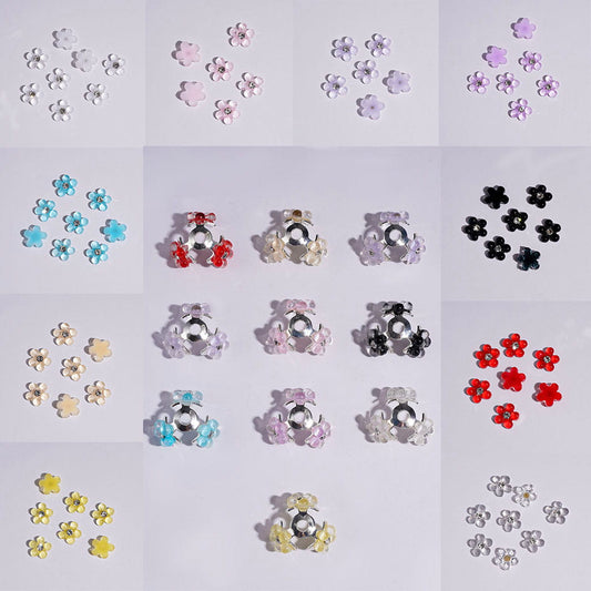 Charming Acrylic Jewelry Accessories | Mini Round and Plump Flowers with Clear Rhinestone, for Craft Beads and Pens, 10*10MM Multi-Color