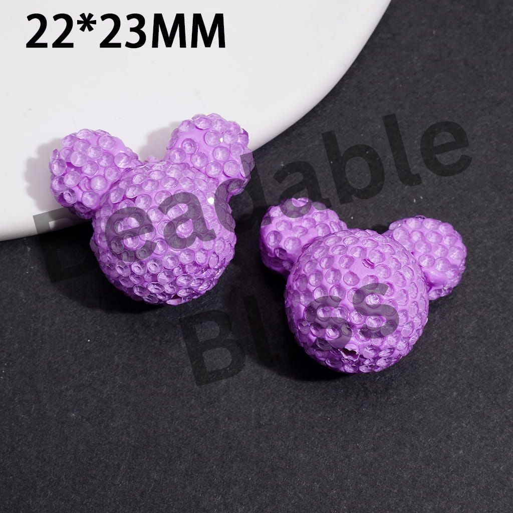 Clay Beads Mouse Head Design w Bling Rhinestones, Fluorescent Colors Around 22*23MM, Multi-Color (Please Read Description)