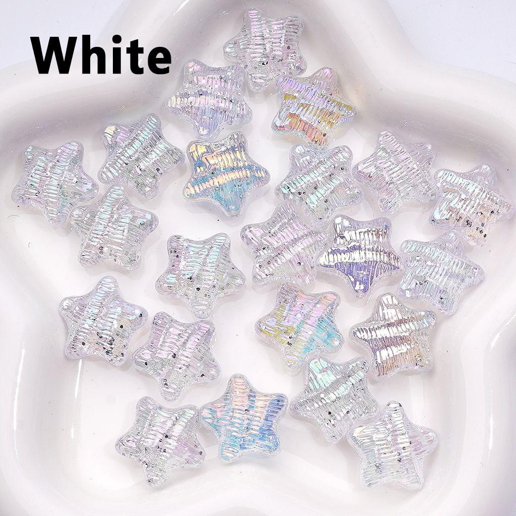 UV Coating Shiny Multi-Color Concave Stripes Five-Pointed Star Acrylic Beads, Around 19MM