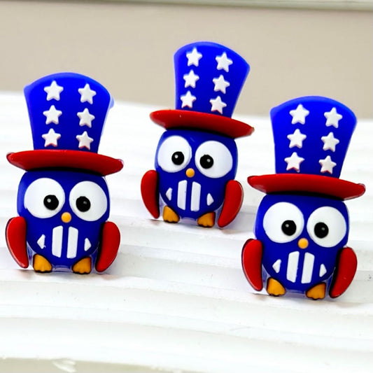 3D Cute USA America National Flag Bird Owl Eagle Patriotism Silicone Focal Beads