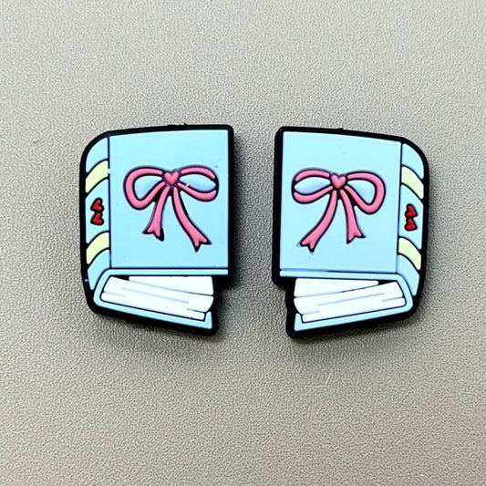 Blue Color Book with Pink Bowknots Red Heart Love Valentines Silicone Focal Beads