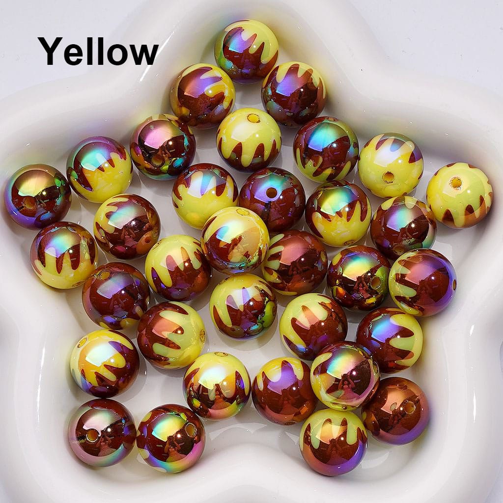 UV Coating Chocolate Prints Round Acrylic Beads in Solid Color, 16MM