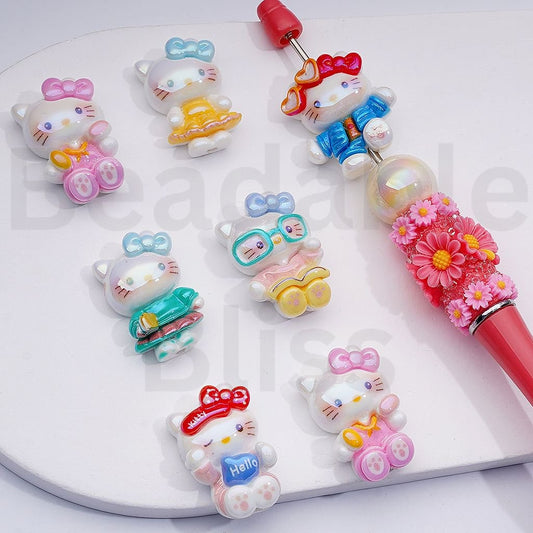 UV Coating Cute Hell Kitt Acrylic Beads, 10*18*28MM, Random Mix