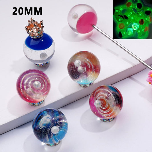 Large Exquisite Luminous Universe Galaxy Planet Space Inside Clear Glitter Round Acrylic Beads, 20MM