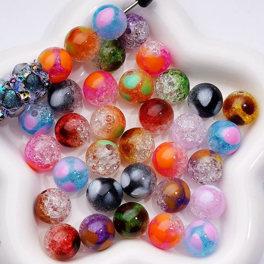 Multi-Color Paintings Broken Inside Round Acrylic Beads, 16MM, Random Mix