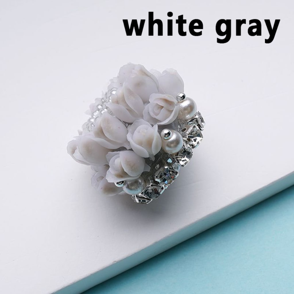 Bling Bling Cute Flowers Tulips Clear Rhinestones Chains White Pearls Round Acrylic Beads, Around 25*18MM