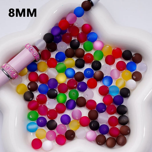 Multi-Color Cat Eye Style Frosted Matte Round Acrylic Beads, 8MM