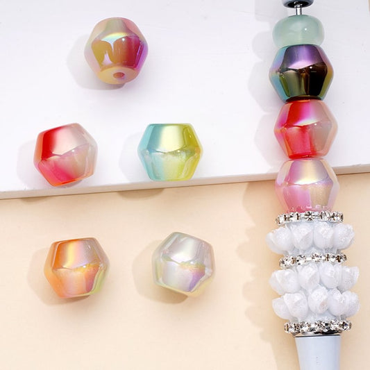 UV Coating Dazzling Color Rhombus Diamond Shape Acrylic Beads, Around 14*16MM, Random Mix