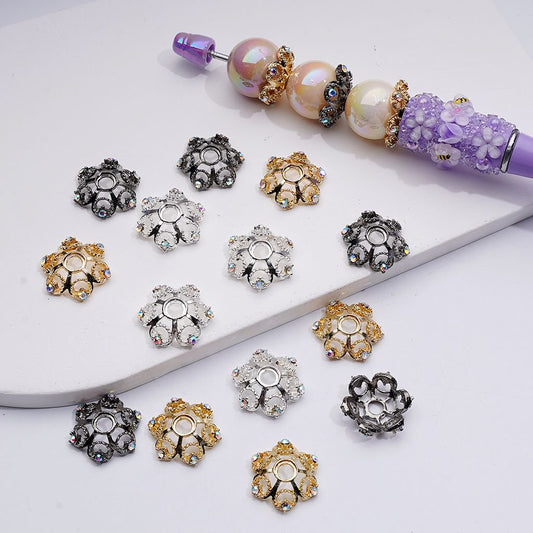 Bling Bling Lotus Flower Shape Multi-Color Metal Bead Caps Cages with AB Rhinestones, Around 19MM ( Can be used for 16MM, 20MM Beads)
