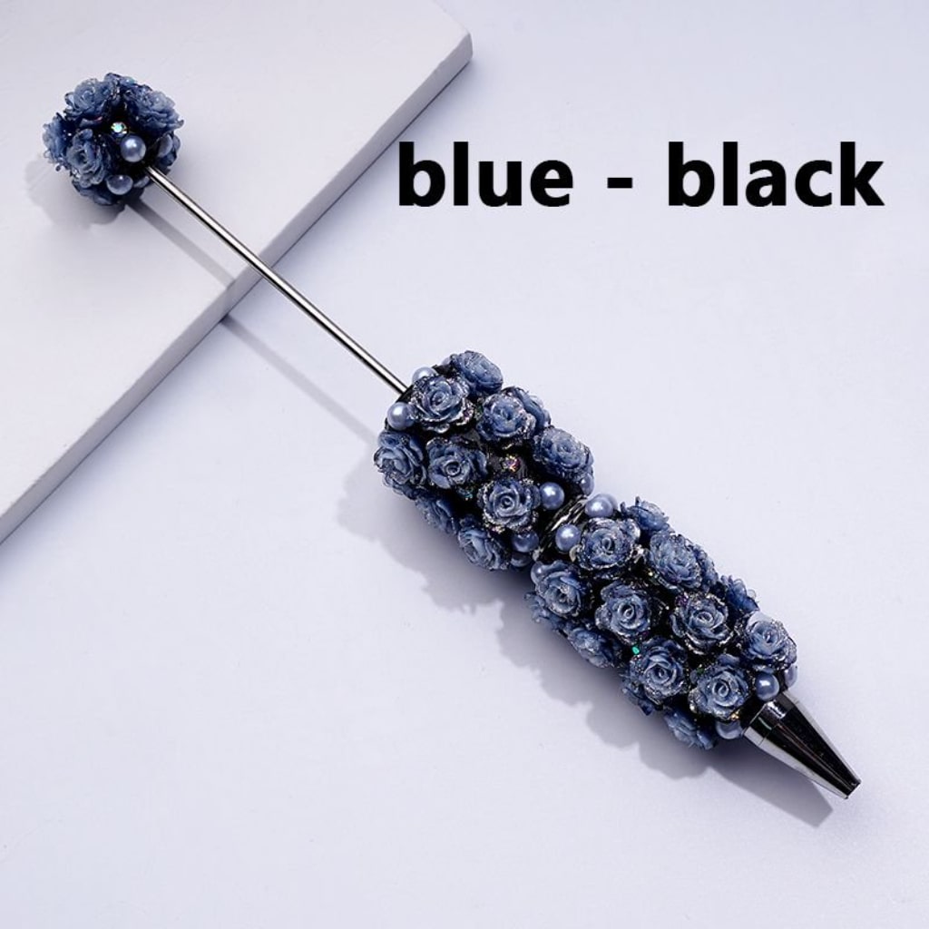 Bling Bling Beadable Clay Pen with Shiny Glitter Colorful Soft Rose Flowers AB Rhinestones White Pearls