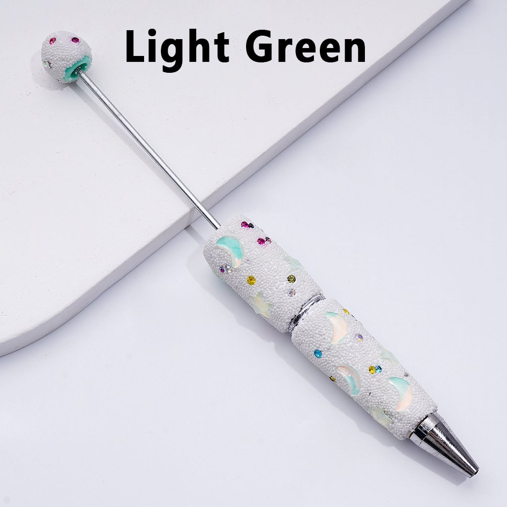 Beadable Clay Pens with Cute Stars Crescent Moon Colorful Shiny Rhinestones Mini White Snow Balls