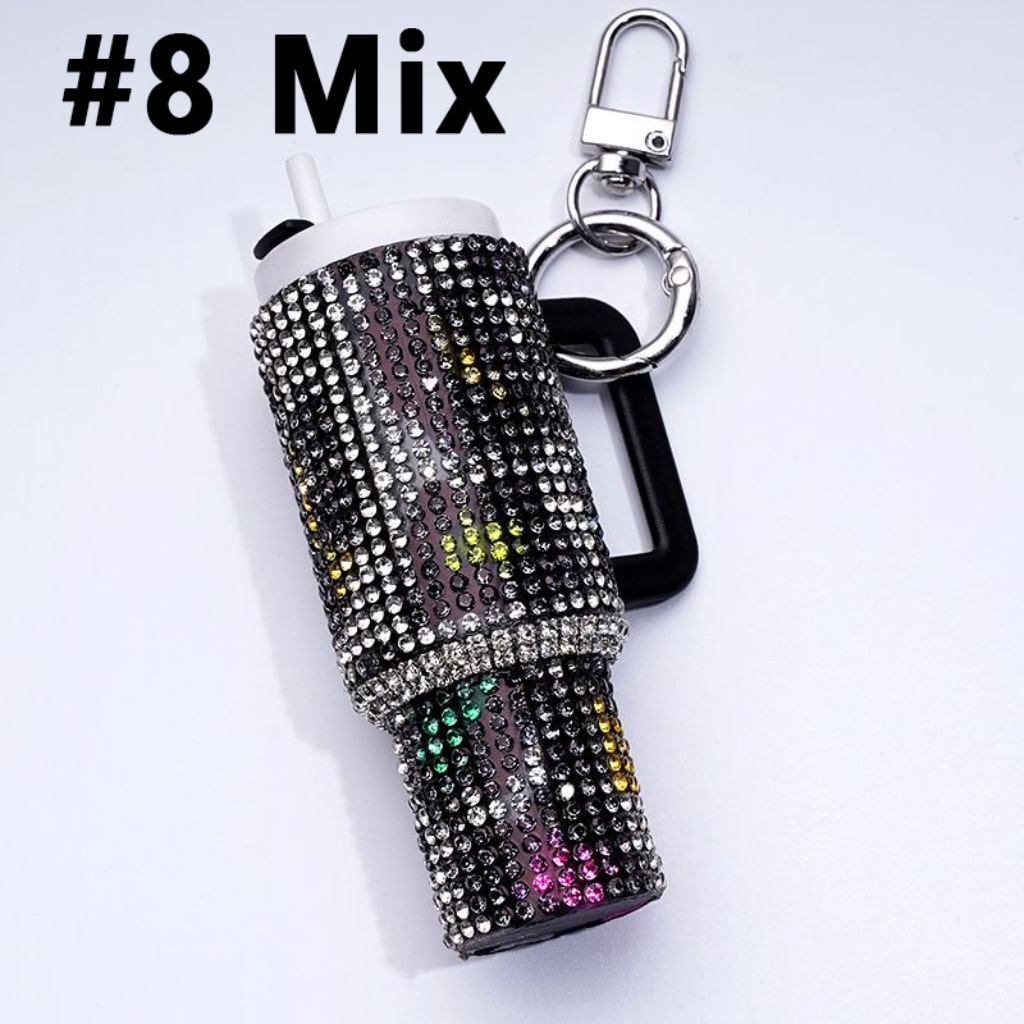 Bling Bling Colorful Rhinestones Mini Tumbler Chapstick Holder, Stanley Keychain Chapstick Holder, Size 10*5*3cm