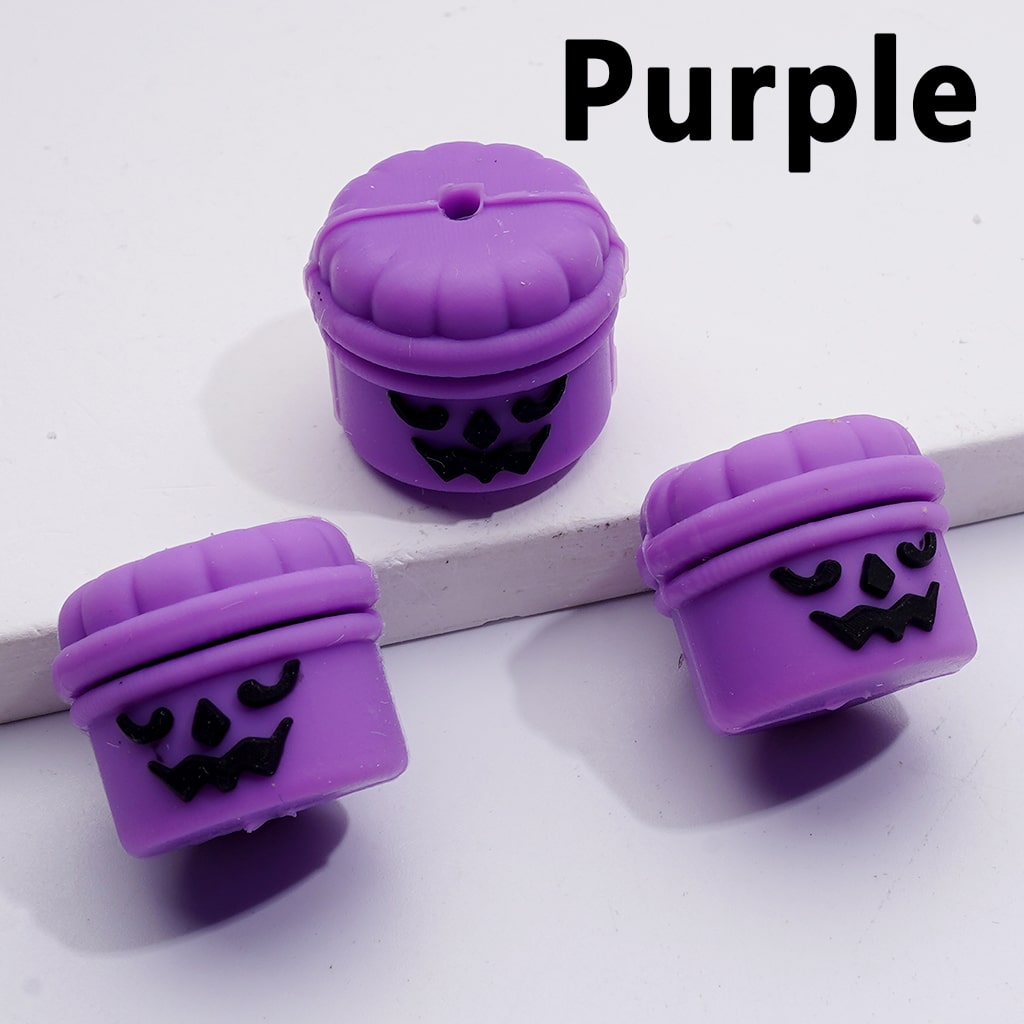 3D Ghost Face Cylindrical Pumpkin Bucket Halloween Silicone Focal Beads