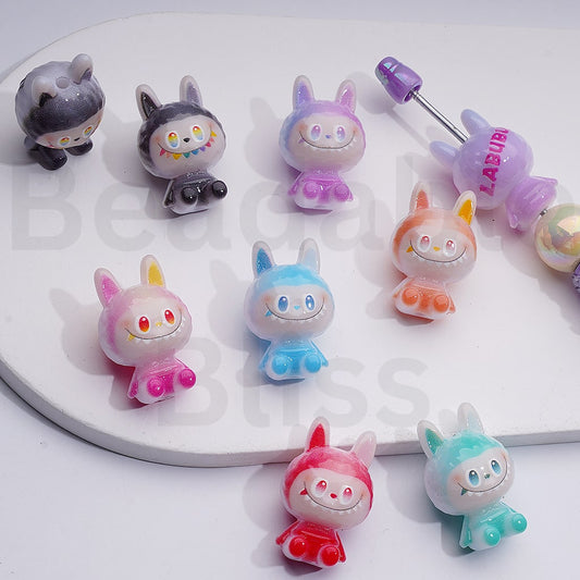 Cute Ombre Color L-B-B Monster Po Mar Acrylic Beads, Around 31*20MM, Random Mix