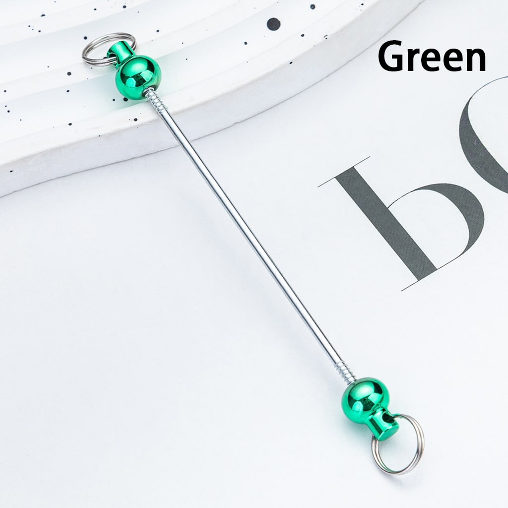 DIY Plastic Beadable Keychain Bars with Round Balls for Keychain Accessories in Metallic Colors, 10 CM