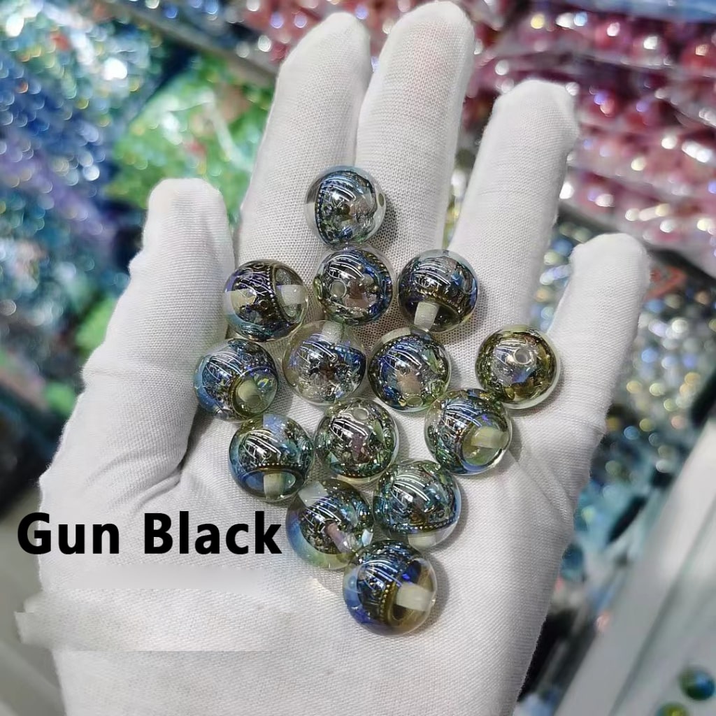 Delicate UV Coating Multi-Color Metal Crown Inside Clear Round Acrylic Beads, 16MM