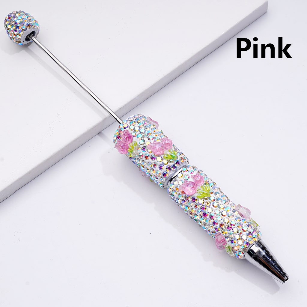 Cute Shiny Tulip Flowers with  AB Rhinestones Beadable Clay Pen