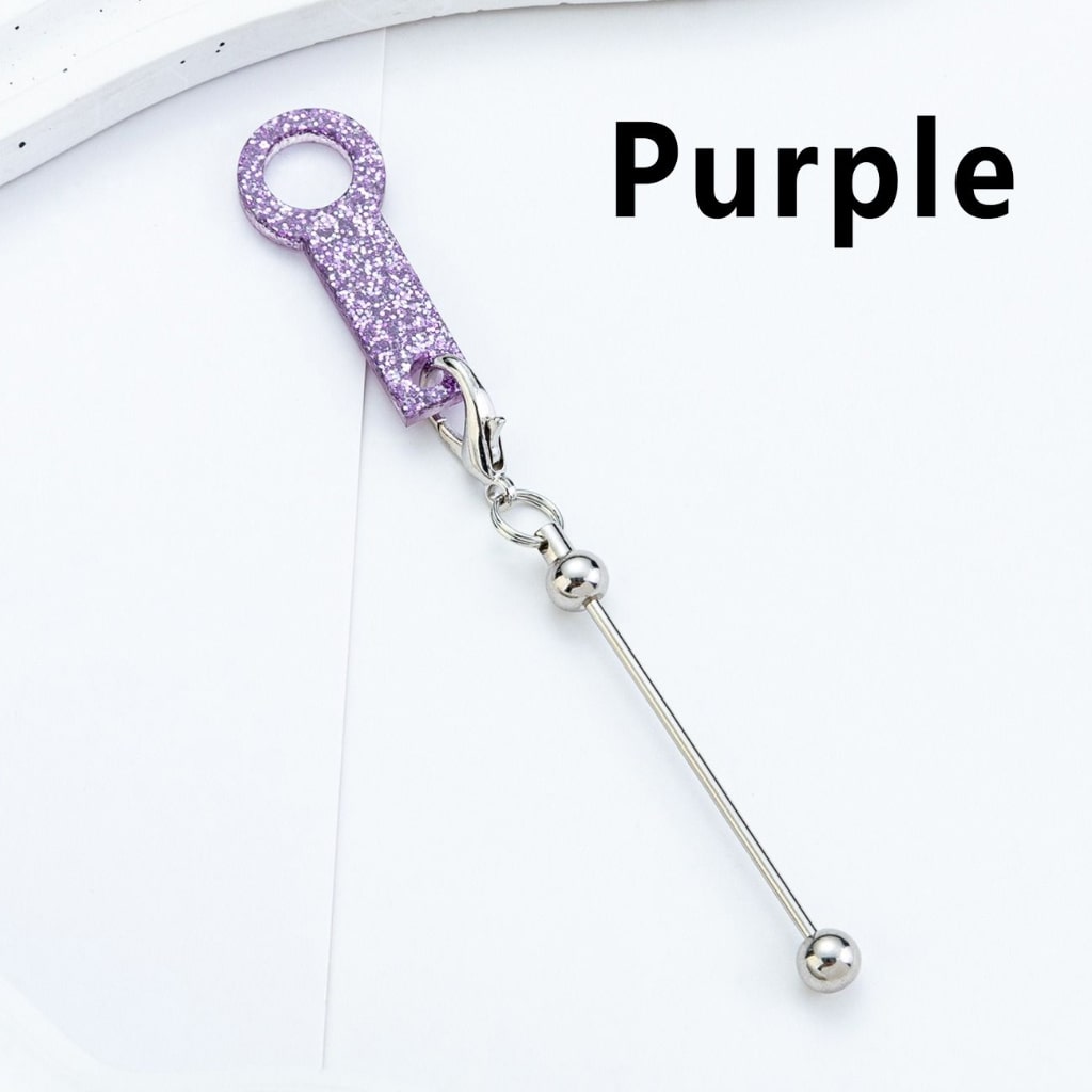 DIY Beadable Silver Metal Bar for Keychain with Carabiner Hook Plastic Long Ring Hoop on Cup's Straw, 120MM