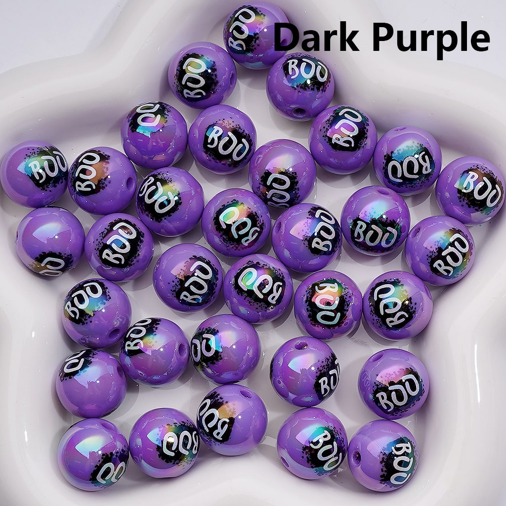 UV Coating Halloween Boo Series Round Acrylic Beads, 16MM （Single Color is available for 200pcs(Whole bag))