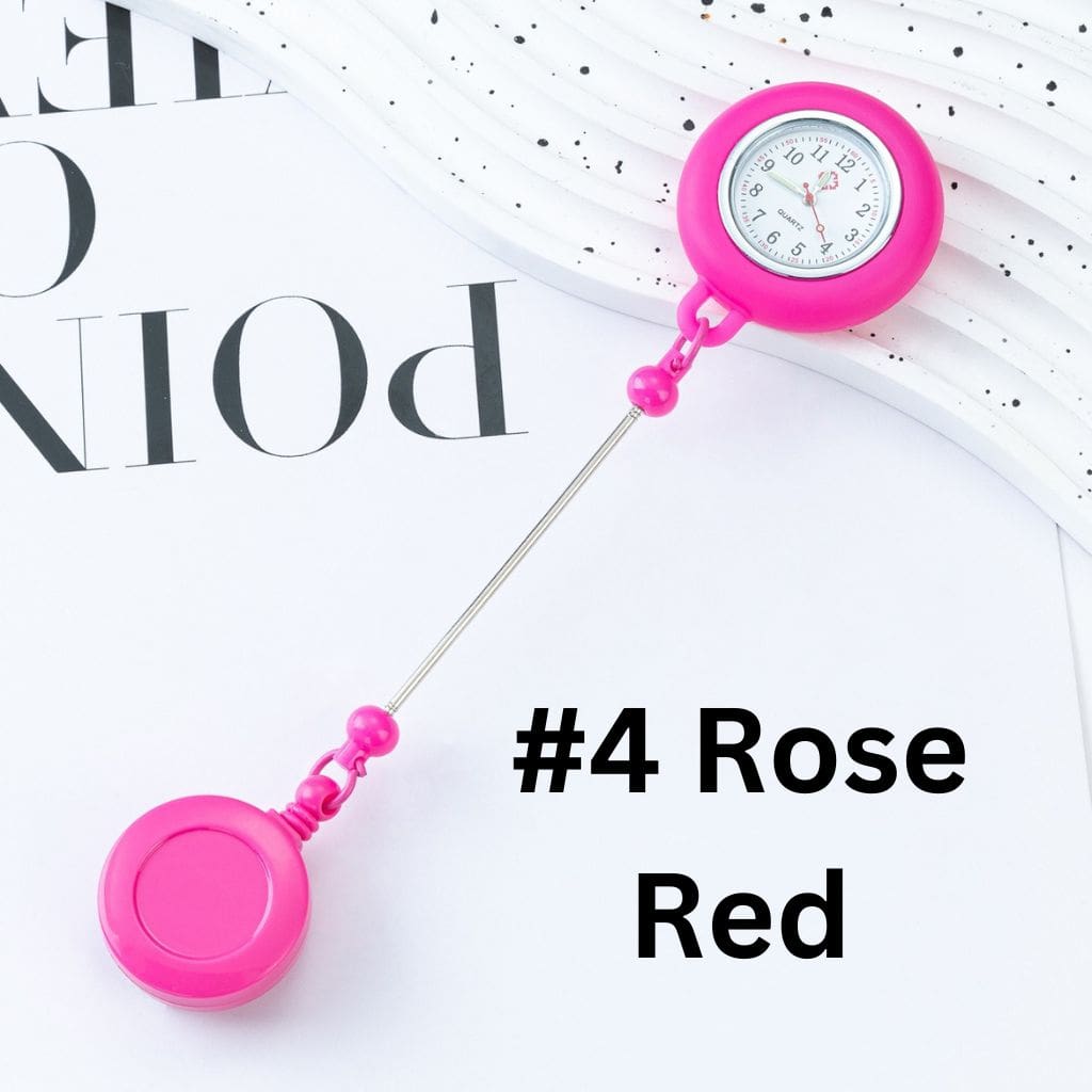 Creative Luminous Beaded Retractable Back Badge Holder Reels with Keychain Bar & Mini Round Chest Pocket Clock Watch for Nurse Doctor Student , 178MM, Battery Included, Only be Shipped by Standard Shipping, Important: Please Read the Description
