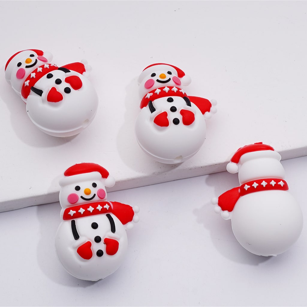 3D Christmas Series Cute Penguin Gingerbread Father Christmas's Head Tree Snowman Silicone Focal Beads