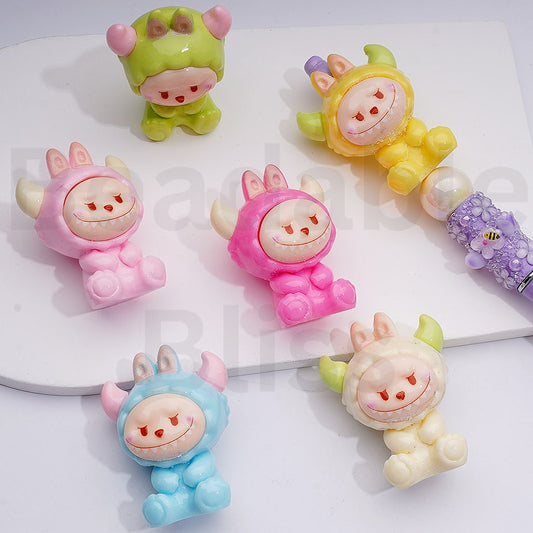 Cute Labub with Cow Bull Costume Pop Mart Pendants Pen Topper Acrylic Beads, 47*36MM, Random Mix