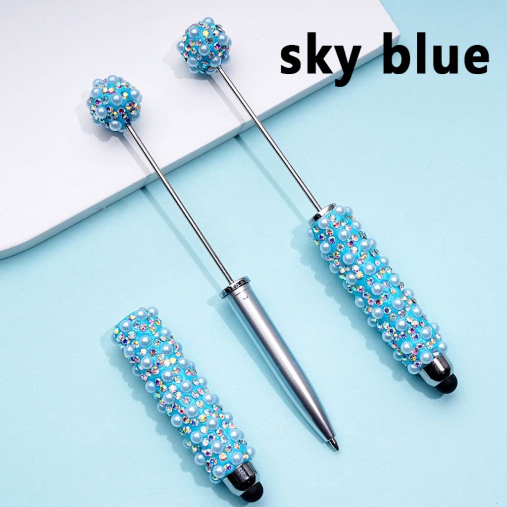Beadable Clay Stylus Pens with AB Rhinestones White Pearls Covered the Entire Pen