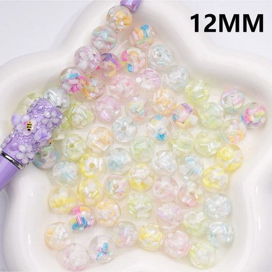 Acrylic Beads Mini Colorful Shiny Candy Sticks Inside Clear 12MM (Single Color is available for 200pcs(Whole Bag))