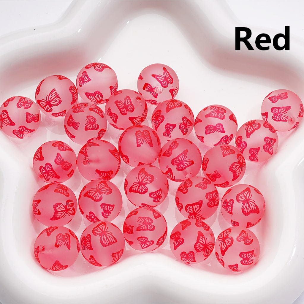 Frosted Multi-Color Cute Butterfly Prints Round Acrylic Beads, 16MM (Single Color is available for 200pcs(Whole Bag))