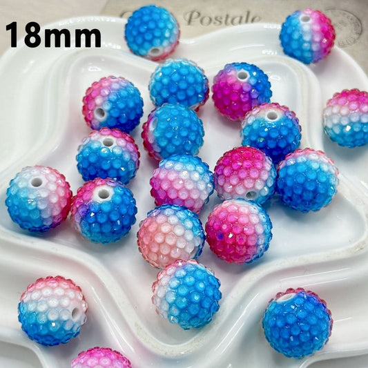 ブルーホワイトローズレッドカラーラインストーンラウンドアクリルビーズ、18MM