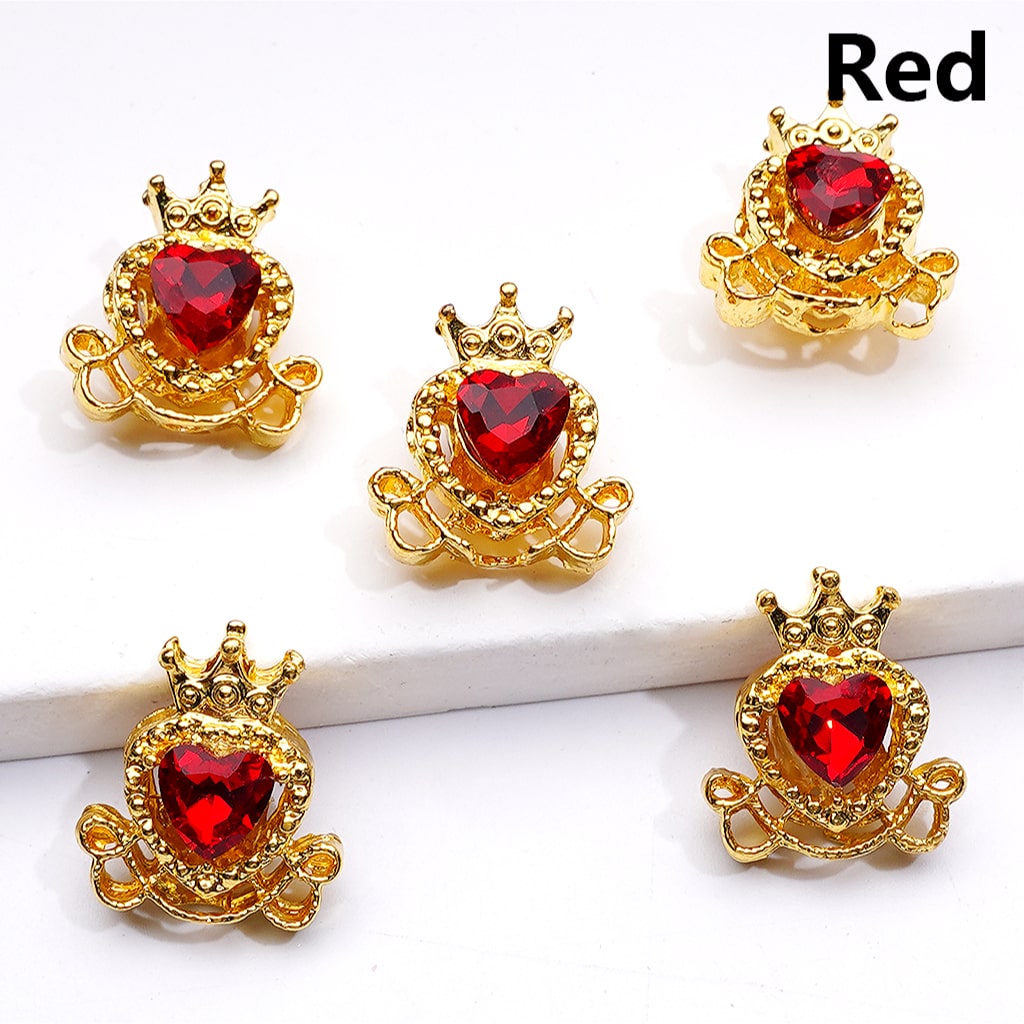 Mini Fancy Gold Alloy Heart with Crown Beads with Shiny Hearts Rhinestones, 14*16MM