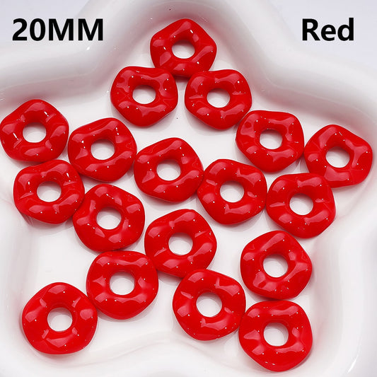 Red donut-shaped beads on a white background with '20MM' and 'Red' text.

