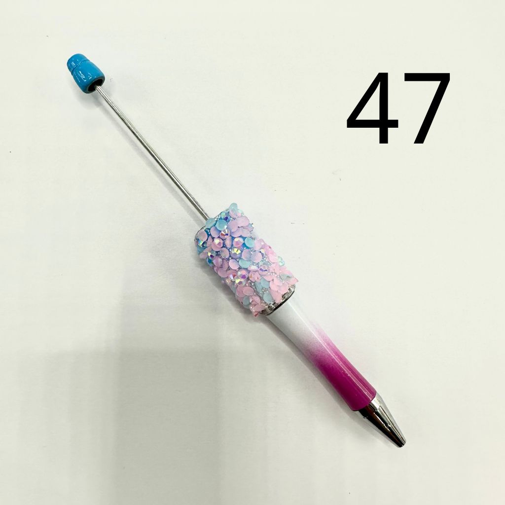Beadable Pens with Flatback Rhinestones in Mix Solid Colors with AB Finish and Bubbly Wraps